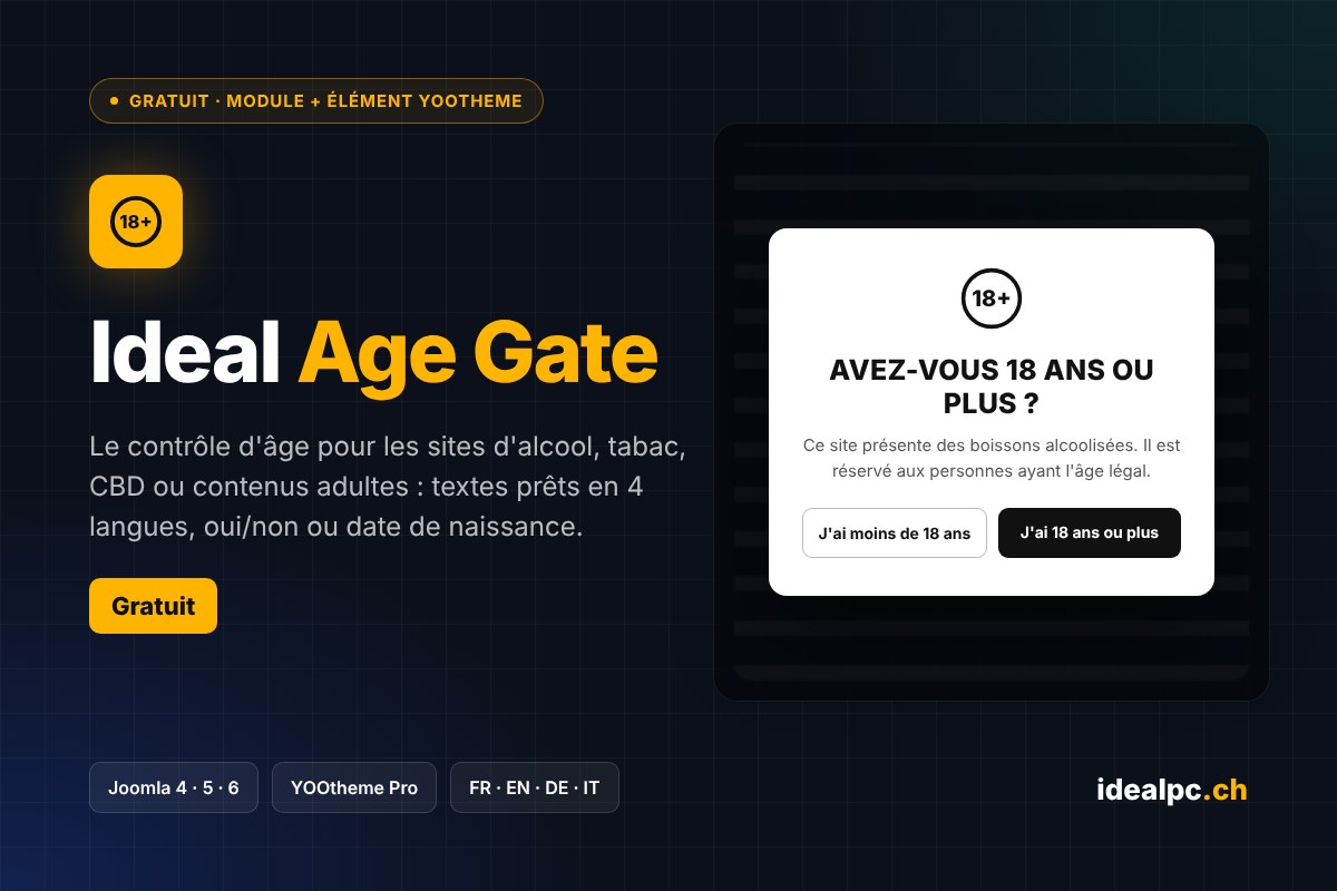 Ideal Age Gate – Contrôle d’âge gratuit pour Joomla et YOOtheme Pro
