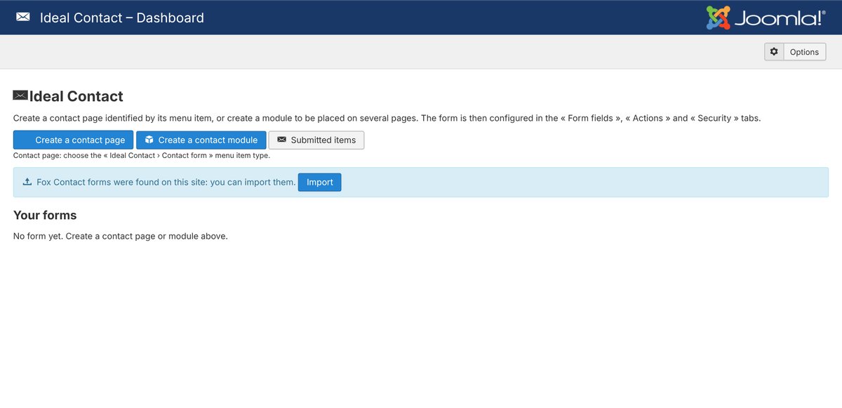 Ideal Contact dashboard: Fox Contact forms found