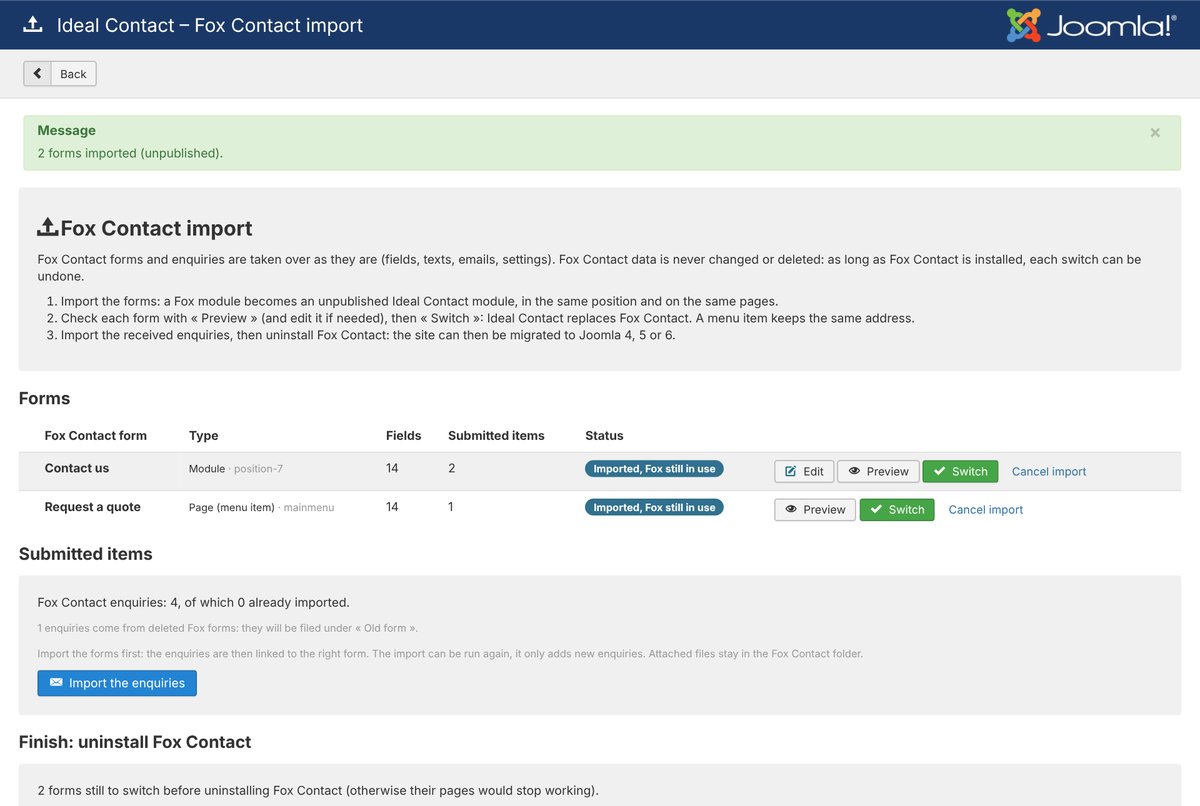 Fox Contact forms imported into Ideal Contact